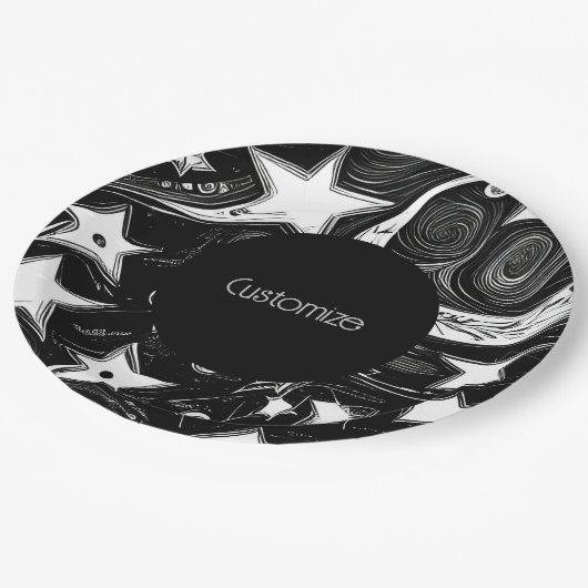 Assiettes En Carton Lune Abstraite Personnalisée Et Étoiles (Angle)