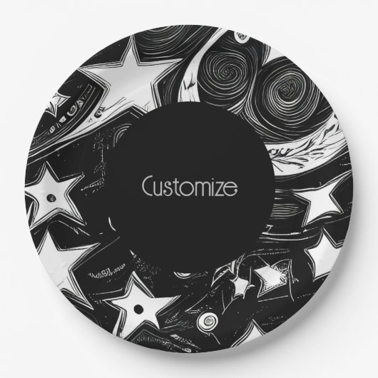 Assiettes En Carton Lune Abstraite Personnalisée Et Étoiles (Devant)