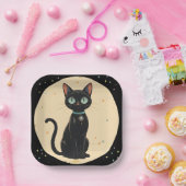 Assiettes En Carton Lune de chat noir atomique futuriste (Fête)