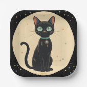 Assiettes En Carton Lune de chat noir atomique futuriste (Recto)