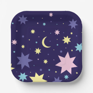Assiettes En Carton Lune et étoiles.
