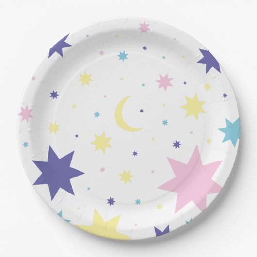 Assiettes En Carton Lune et étoiles. (Devant)