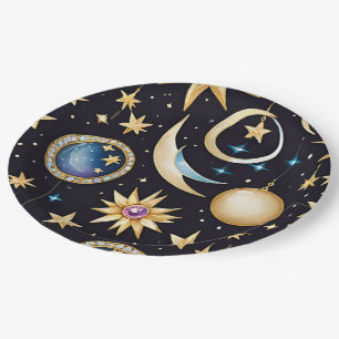 Assiettes En Carton Lune Et Étoiles Céleste