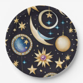 Assiettes En Carton Lune Et Étoiles Céleste (Devant)
