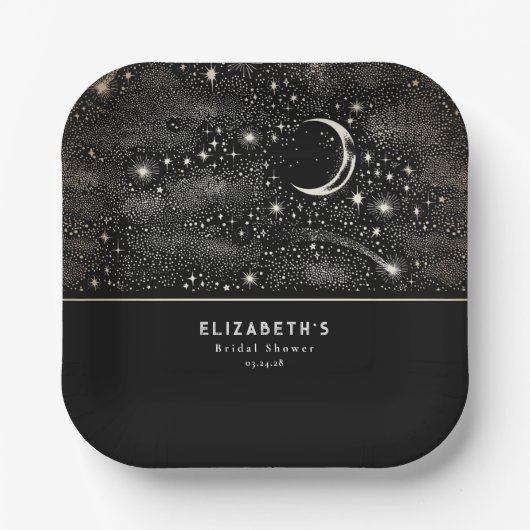 Assiettes En Carton Lune et Étoiles Céleste Nuit étoilée  (Recto)