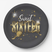 Assiettes En Carton Lune et étoiles Sweet 16 Gold/Blk ID788 (Devant)