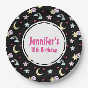 Assiettes En Carton Lune, étoiles et nuages Motif à l'anniversaire noi