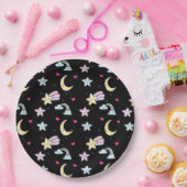 Assiettes En Carton Lune, étoiles et nuages Motif sur noir (Fête)