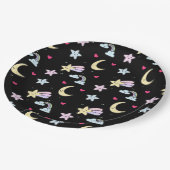 Assiettes En Carton Lune, étoiles et nuages Motif sur noir (Angle)