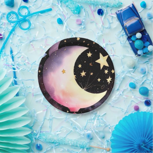 Assiettes En Carton Lune & Étoiles Rêves : Bébé Fille Douche Céleste (Fête)
