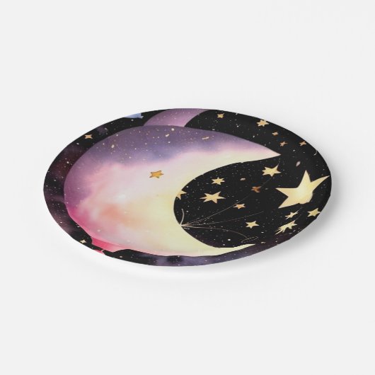 Assiettes En Carton Lune & Étoiles Rêves : Bébé Fille Douche Céleste (Angle)