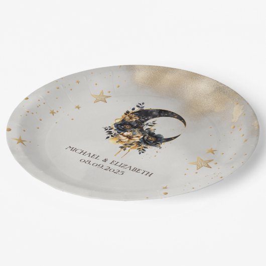 Assiettes En Carton Lune florale céleste, Étoiles (Angle)