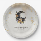 Assiettes En Carton Lune florale céleste, Étoiles (Devant)