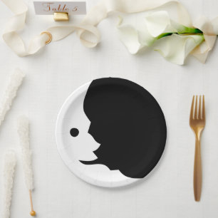 Assiettes En Carton Lune noir blanc lunaire Plaque de papier sourire