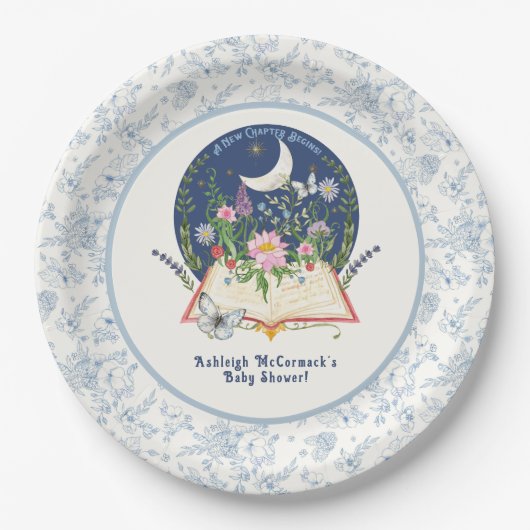 Assiettes En Carton Lune Nouveau Chapitre Commence Livre Papillon Bleu (Devant)