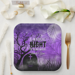 Assiettes En Carton Lune pleine gothique violette étoilée cimetière