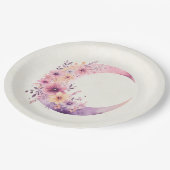 Assiettes En Carton Lune rose Croissant avec de jolies fleurs (Angle)