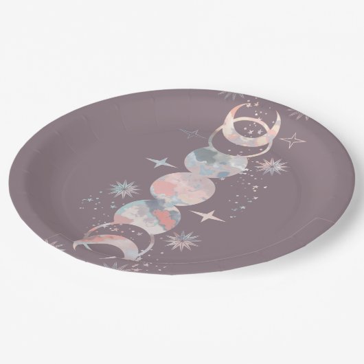 Assiettes En Carton Lunes aquarelles colorées (Angle)