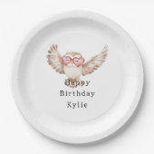 Assiettes En Carton Lunettes de coeur de Chouette à la crème Anniversa (Devant)