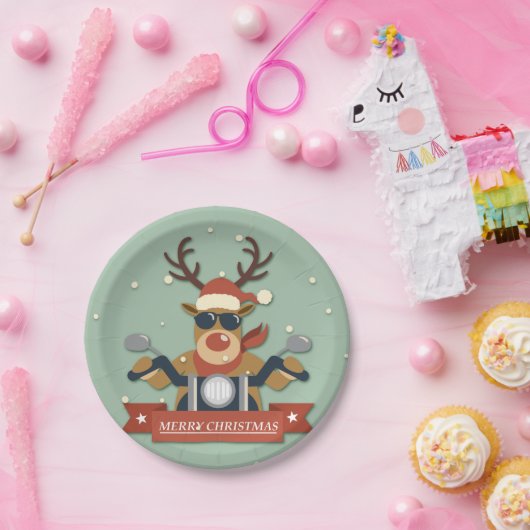 Assiettes En Carton Lunettes de soleil de rennes à moto (Fête)