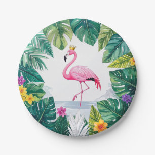 Assiettes En Carton Lush Leafy Couronne Élégante de Flamant Rose Tro