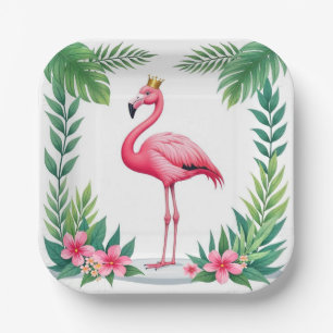 Assiettes En Carton Lush Leafy Couronne Élégante de Flamant Rose Tro
