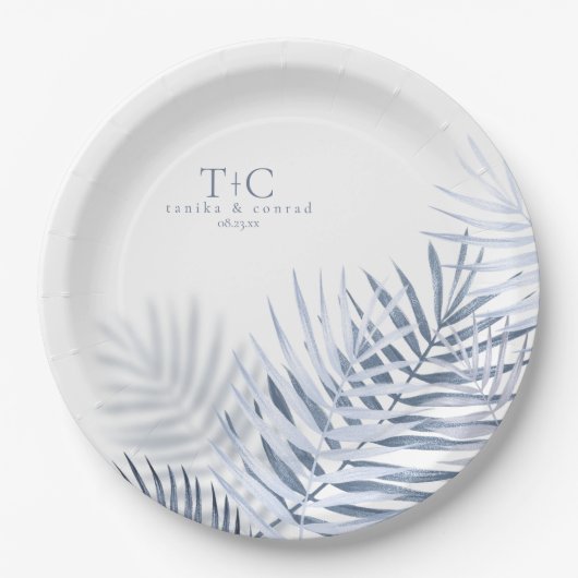 Assiettes En Carton Lush Palm Leaf Mariage Blue/Wht ID956 (Devant)