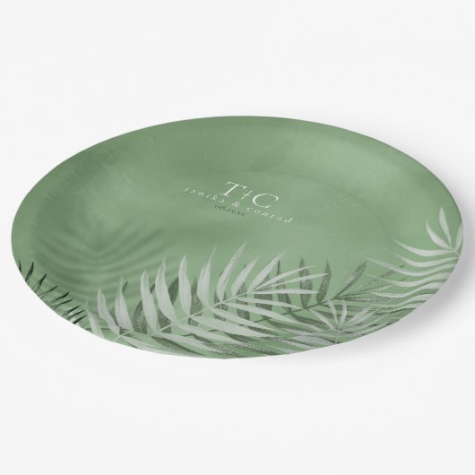 Assiettes En Carton Lush Palm Leaf Mariage Moss Green V2 ID956 (Angle)