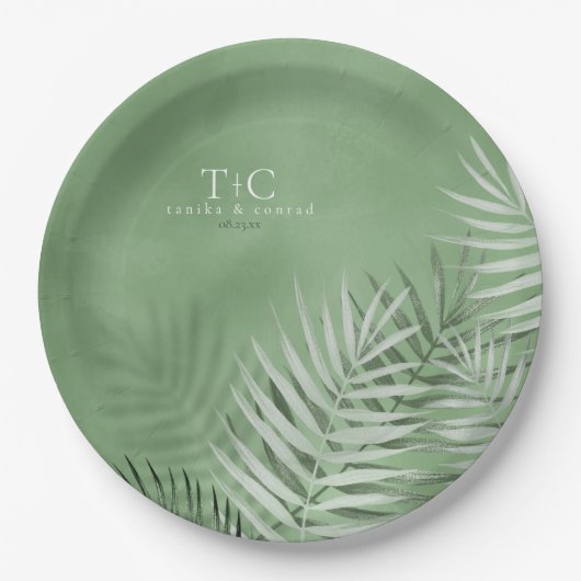 Assiettes En Carton Lush Palm Leaf Mariage Moss Green V2 ID956 (Devant)