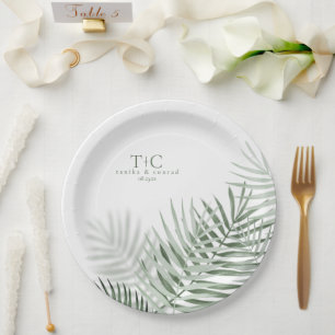 Assiettes En Carton Lush Palm Leaf Mariage Moss Green/Wht ID956