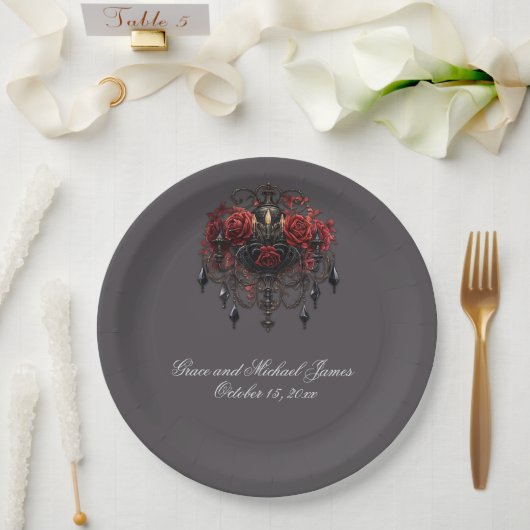 Assiettes En Carton Lustre gothique noir complexe avec Rose (Mariage)