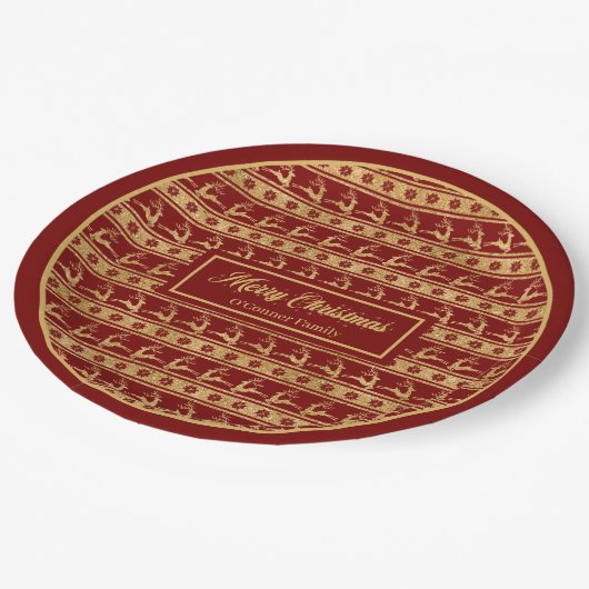 Assiettes En Carton Lux Christmas Plates Custom Red Gold Reindeer (Angle)