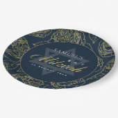 ASSIETTES EN CARTON LUX GOLD NAVY BLUE ROSE FLORAL BAR BAT MITZVAH (Angle)