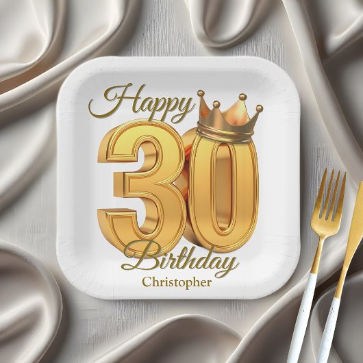 Assiettes En Carton Luxe Classy Golden Royal Crown 30e anniversaire