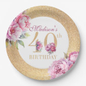 Assiettes En Carton Luxe Custom 40e anniversaire Peonies Parties scint (Devant)