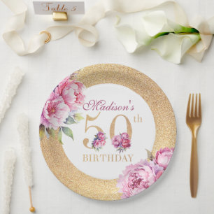 Assiettes En Carton Luxe Custom 50e anniversaire Peonies Parties scint