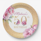 Assiettes En Carton Luxe Custom 50e anniversaire Peonies Parties scint (Devant)