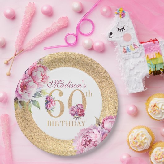 Assiettes En Carton Luxe Custom 60e anniversaire Peonies Parties scint (Fête)