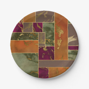 Assiettes En Carton Luxe d'automne   Joyau d'or géométrique Marbre de 