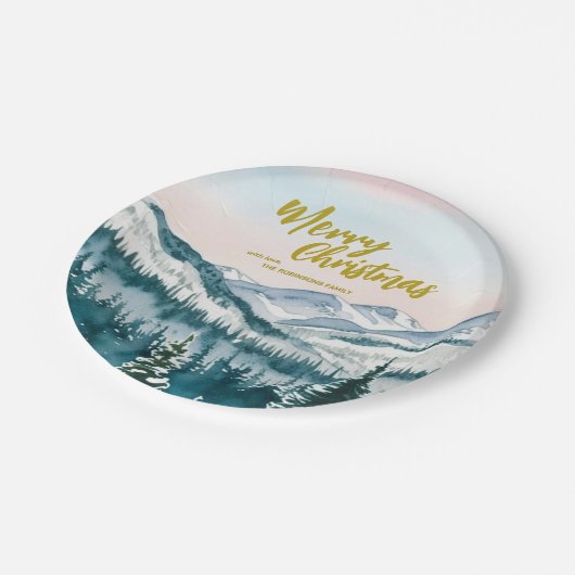 Assiettes En Carton Luxe Merry xmas arbres forêt Gold script Holiday (Angle)