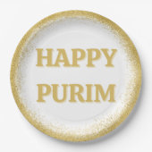 Assiettes En Carton Luxueuse Parties scintillant Gold Happy Purim (Devant)