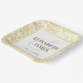 Assiettes En Carton Luxueux Chic Hiver Blanc Et Or Mariage (Angulaire)