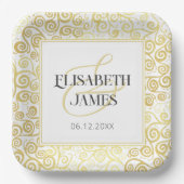Assiettes En Carton Luxueux Chic Hiver Blanc Et Or Mariage (Recto)