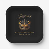Assiettes En Carton Luxury Black Gold Mask Theme Party (Recto)