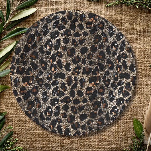 Assiettes En Carton Luxury Glitter Brown Black Gold Leopard Pattern