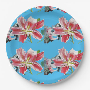 Assiettes En Carton Lys bleu Lily Floral fleurs Plaque papier