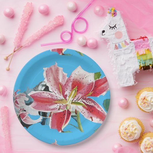 Assiettes En Carton Lys bleu Lily Floral fleurs Plaque papier (Fête)