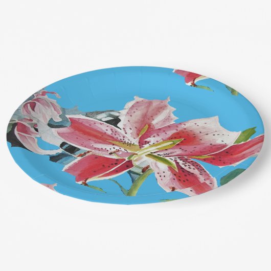 Assiettes En Carton Lys bleu Lily Floral fleurs Plaque papier (Angle)