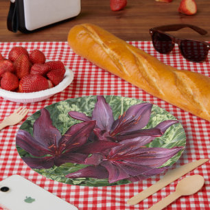 Assiettes En Carton Lys d'Asie rouge foncé Floral