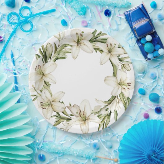 Assiettes En Carton Lys de Pâques blancs (Fête)